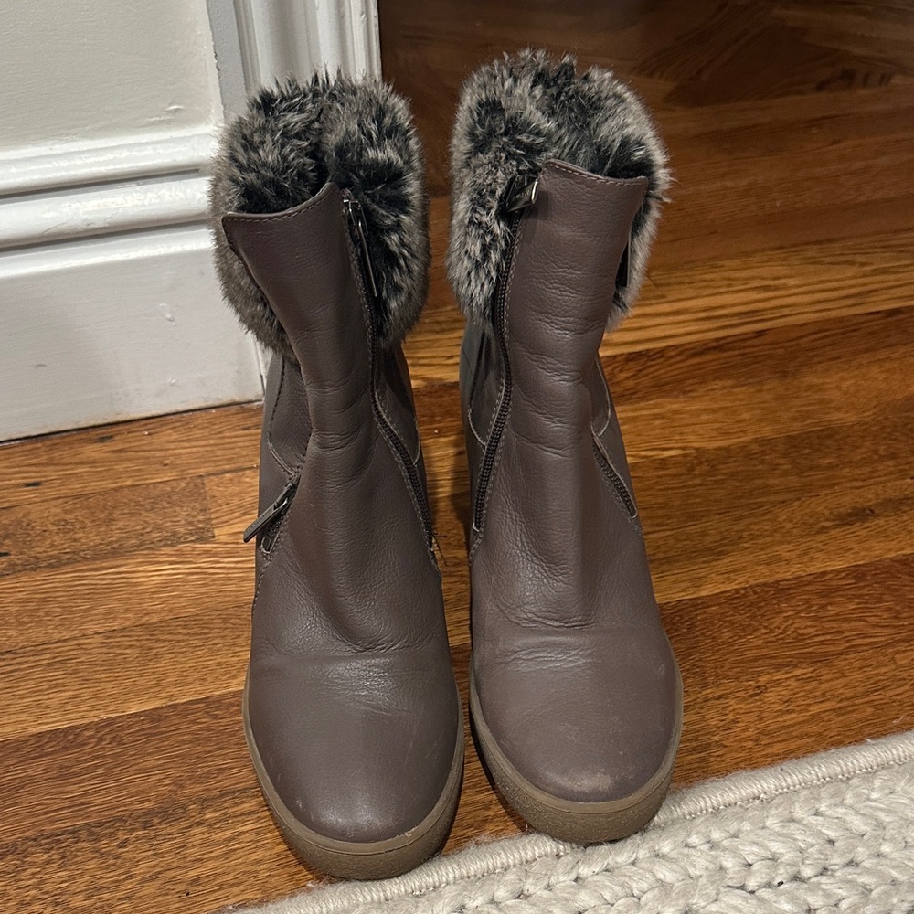 Aquatalia Brown Fur-Trimmed  wedge Winter Boots
